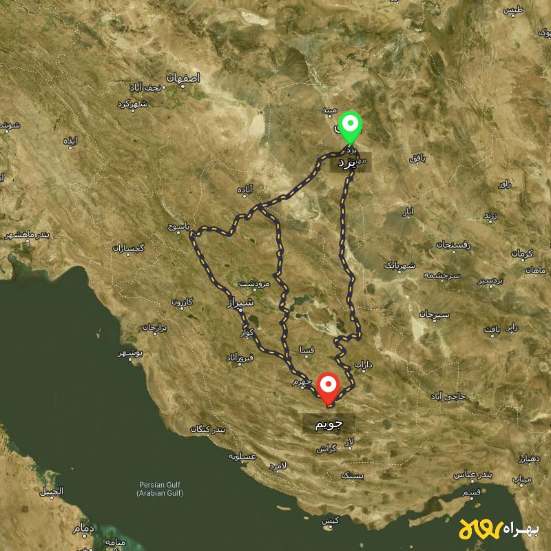 مسافت و فاصله جویم - فارس تا یزد از ۳ مسیر - مرداد ۱۴۰۳