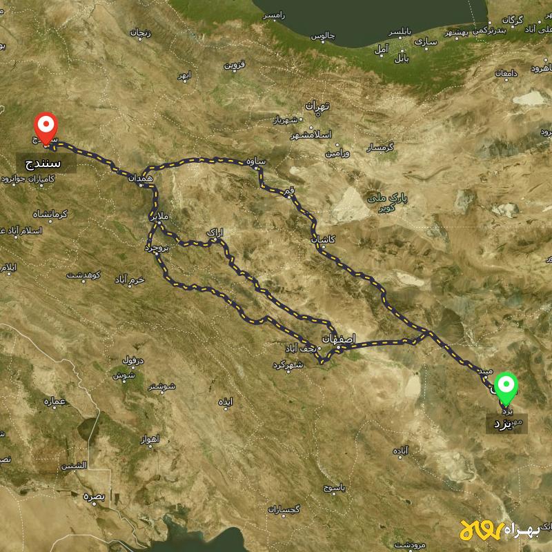 مسافت و فاصله سنندج تا یزد از ۳ مسیر - اردیبهشت ۱۴۰۳