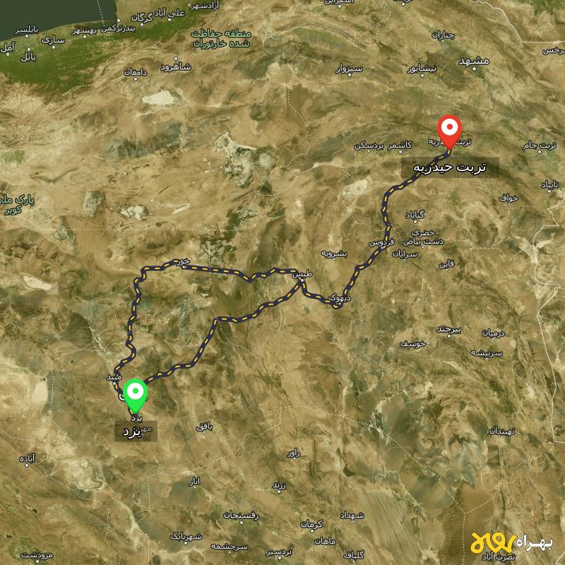 مسافت و فاصله تربت حیدریه - خراسان رضوی تا یزد از ۲ مسیر - آذر ۱۴۰۳