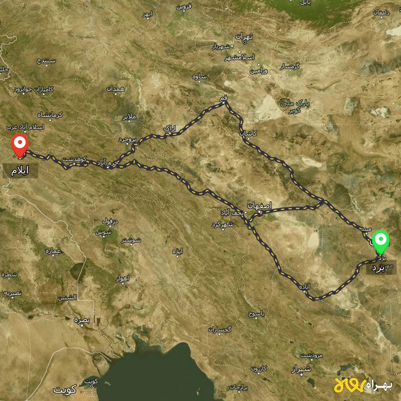 مسافت و فاصله ایلام تا یزد از ۳ مسیر - اردیبهشت ۱۴۰۳