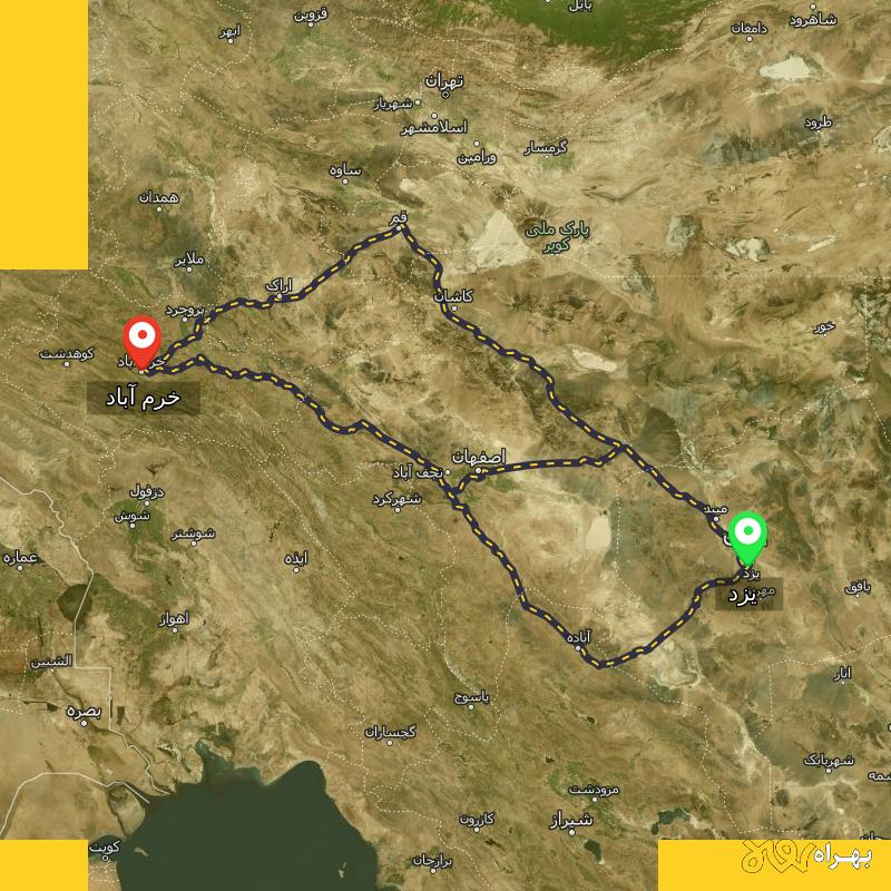 مسافت و فاصله خرم آباد تا یزد از ۳ مسیر - اردیبهشت ۱۴۰۳