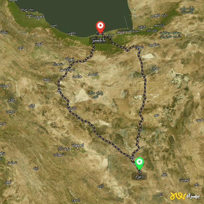 مسافت و فاصله بابلسر - مازندران تا یزد از 2 مسیر - مسیریاب بهراه
