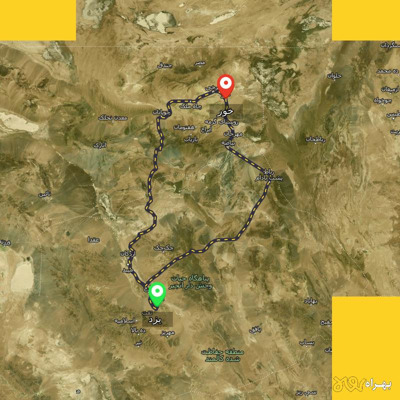 مسافت و فاصله خور - اصفهان تا یزد از ۲ مسیر - آذر ۱۴۰۳