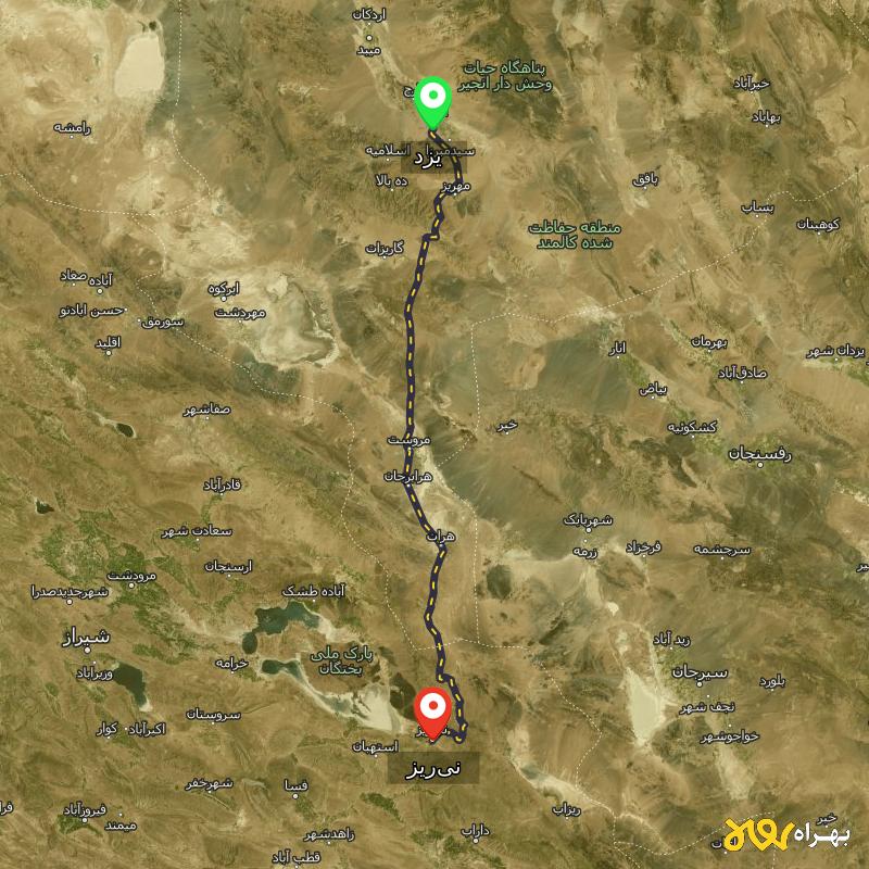 مسافت و فاصله نی‌ریز - فارس تا یزد - مسیریاب بهراه
