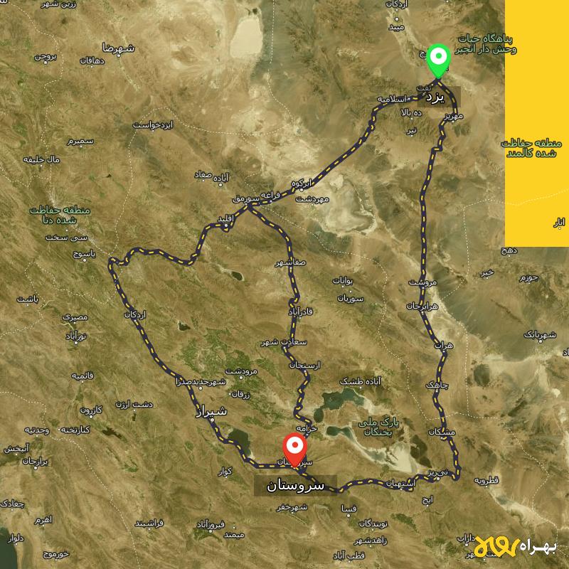 مسافت و فاصله سروستان - فارس تا یزد از ۳ مسیر - مهر ۱۴۰۳