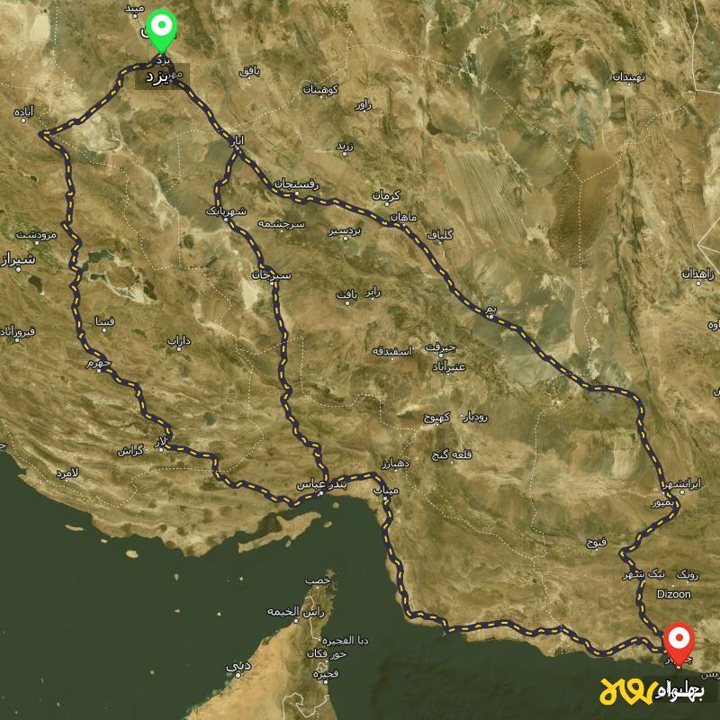 مسافت و فاصله چابهار تا یزد از ۳ مسیر - اردیبهشت ۱۴۰۳