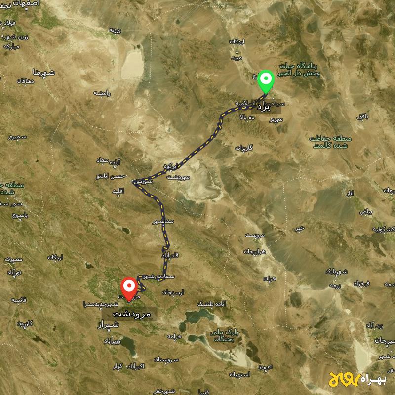مسافت و فاصله مرودشت - فارس تا یزد - مسیریاب بهراه