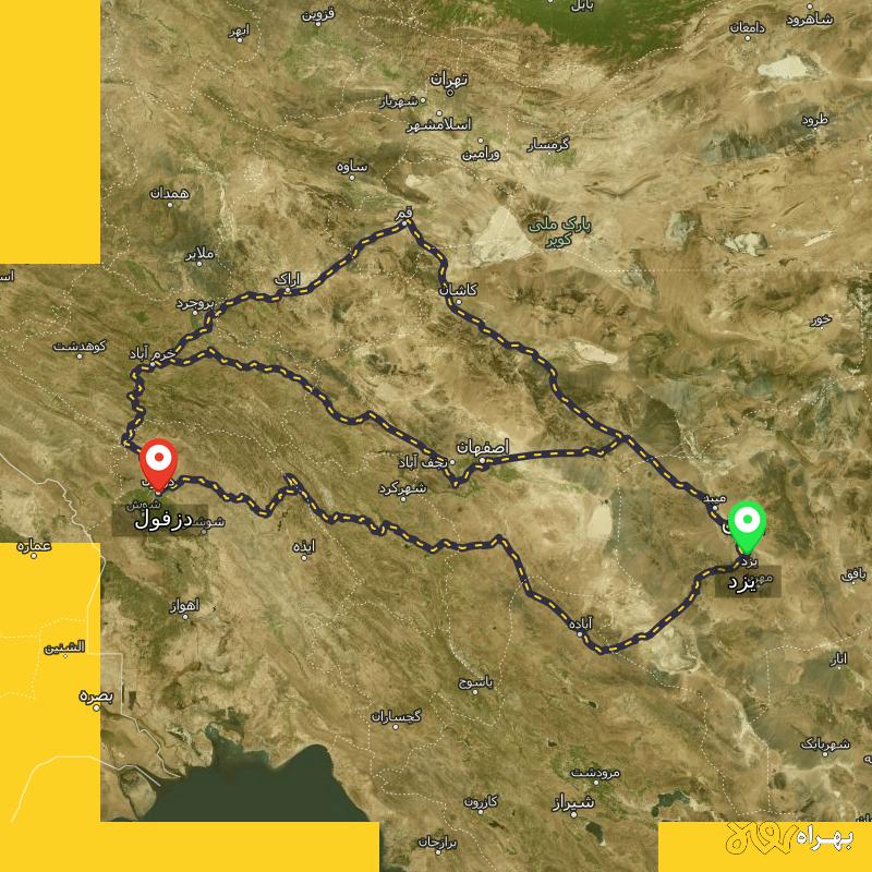 مسافت و فاصله دزفول تا یزد از ۳ مسیر - اردیبهشت ۱۴۰۳