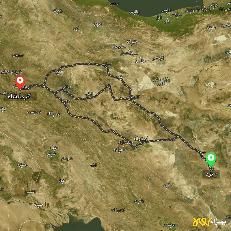 مسافت و فاصله کرمانشاه تا یزد از ۳ مسیر - شهریور ۱۴۰۳