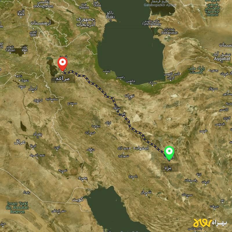 مسافت و فاصله مراغه - آذربایجان شرقی تا یزد - اردیبهشت ۱۴۰۳