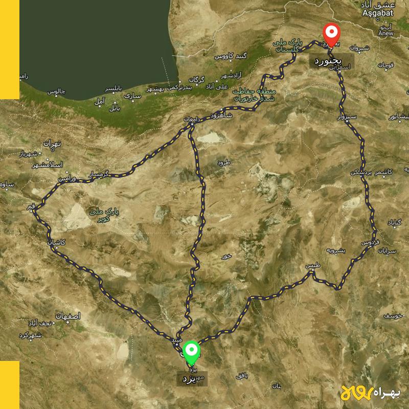 مسافت و فاصله بجنورد تا یزد از ۳ مسیر - اردیبهشت ۱۴۰۳