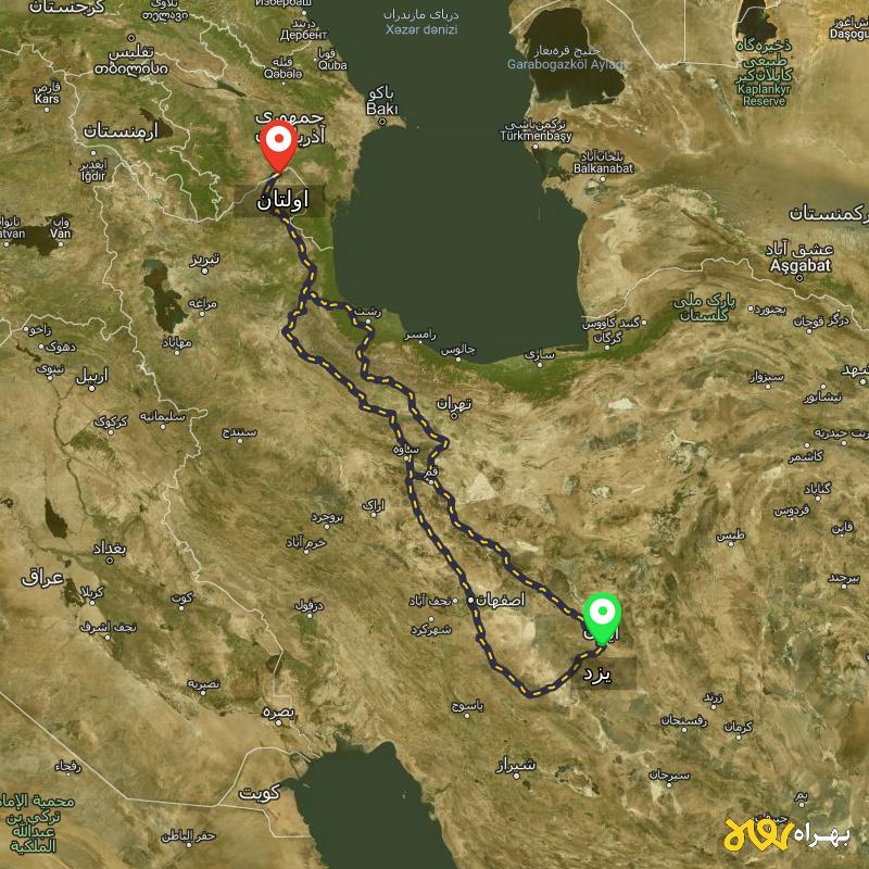 مسافت و فاصله اولتان - اردبیل تا یزد از ۳ مسیر - مهر ۱۴۰۳