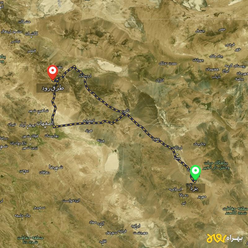 مسافت و فاصله طرق‌رود - اصفهان تا یزد از ۲ مسیر - بهمن ۱۴۰۳