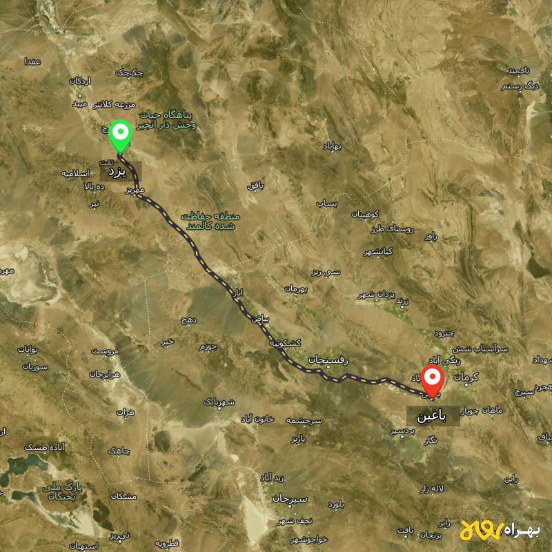 مسافت و فاصله باغین - کرمان تا یزد - آذر ۱۴۰۳