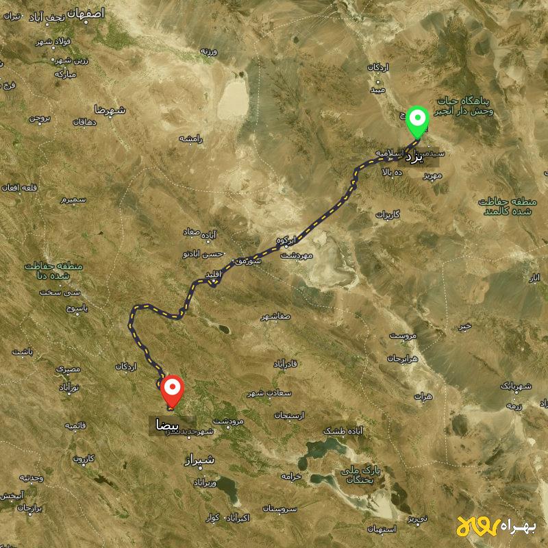 مسافت و فاصله بیضا - فارس تا یزد - مسیریاب بهراه