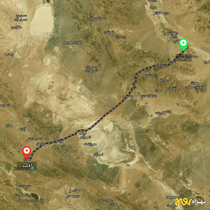 مسافت و فاصله اقلید - فارس تا یزد - مسیریاب بهراه