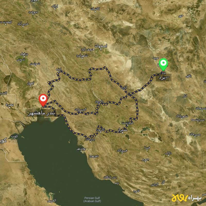 مسافت و فاصله بندر ماهشهر - خوزستان تا یزد از ۳ مسیر - اردیبهشت ۱۴۰۳