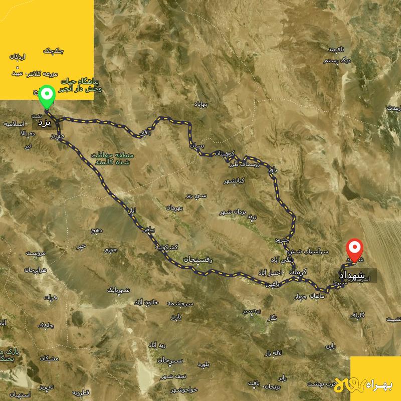 مسافت و فاصله شهداد - کرمان تا یزد از ۲ مسیر - دی ۱۴۰۳