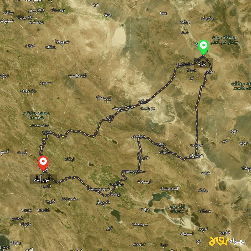 مسافت و فاصله نورآباد - نورآباد ممسنی تا یزد از ۲ مسیر - آذر ۱۴۰۳