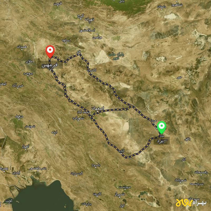 مسافت و فاصله فرمهین - مرکزی تا یزد از ۳ مسیر - آذر ۱۴۰۳