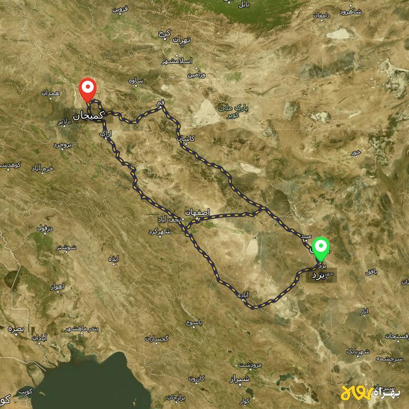 مسافت و فاصله کمیجان - مرکزی تا یزد از ۳ مسیر - مرداد ۱۴۰۳