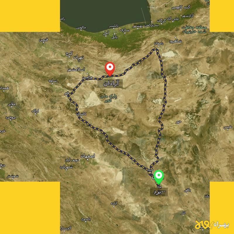 مسافت و فاصله آرادان - سمنان تا یزد از ۲ مسیر - دی ۱۴۰۳