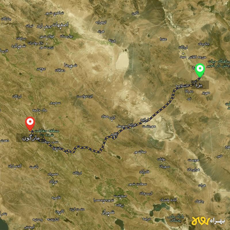 مسافت و فاصله مارگون - کهگیلویه و بویر احمد تا یزد - آبان ۱۴۰۳