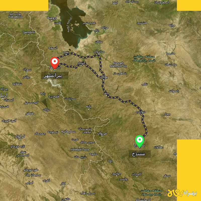 مسافت و فاصله پیرانشهر - آذربایجان غربی تا سنندج از ۲ مسیر - اردیبهشت ۱۴۰۳