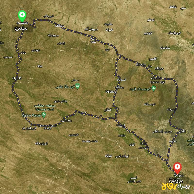 مسافت و فاصله بروجرد تا سنندج از ۳ مسیر - مرداد ۱۴۰۳
