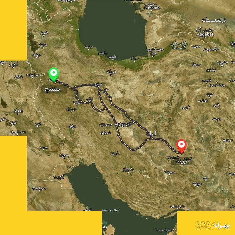 مسافت و فاصله زرند - کرمان تا سنندج از ۳ مسیر - آبان ۱۴۰۳