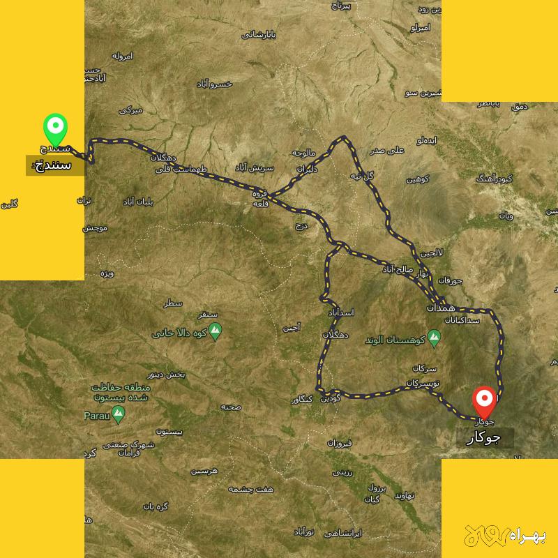 مسافت و فاصله جوکار - همدان تا سنندج از ۳ مسیر - آذر ۱۴۰۳