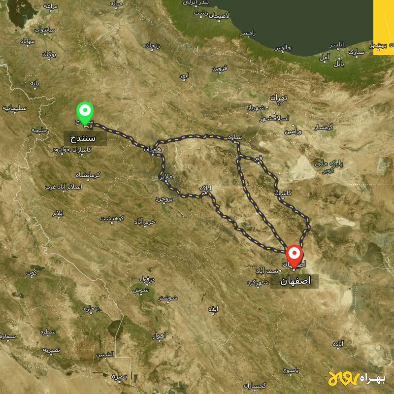 مسافت و فاصله اصفهان تا سنندج از ۳ مسیر - اردیبهشت ۱۴۰۳