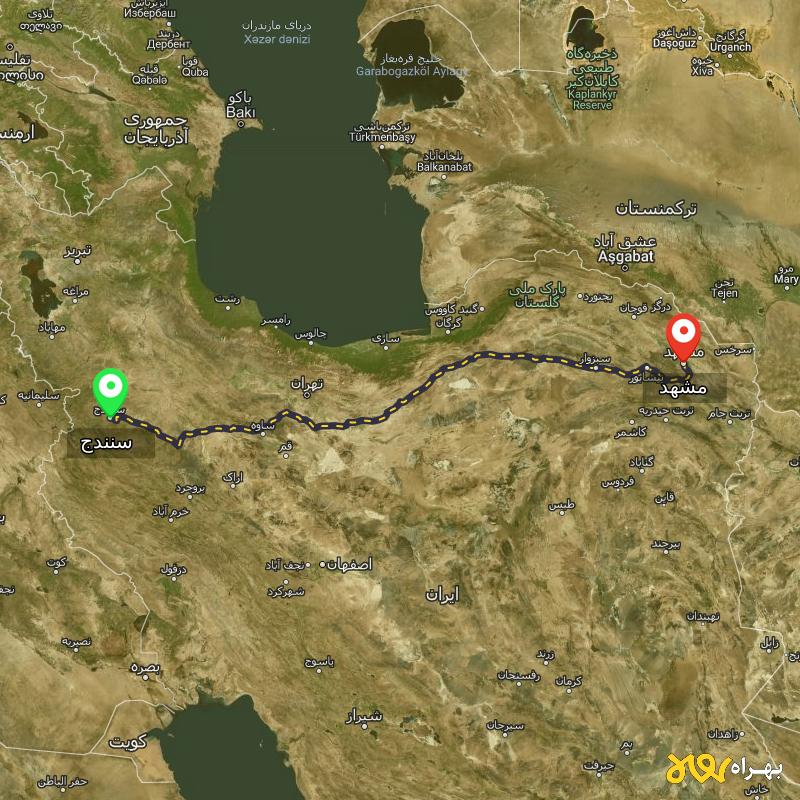 مسافت و فاصله مشهد تا سنندج - اردیبهشت ۱۴۰۳