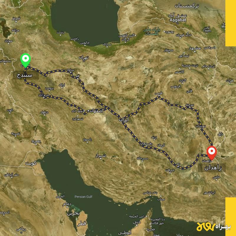مسافت و فاصله زاهدان تا سنندج از ۳ مسیر - اردیبهشت ۱۴۰۳
