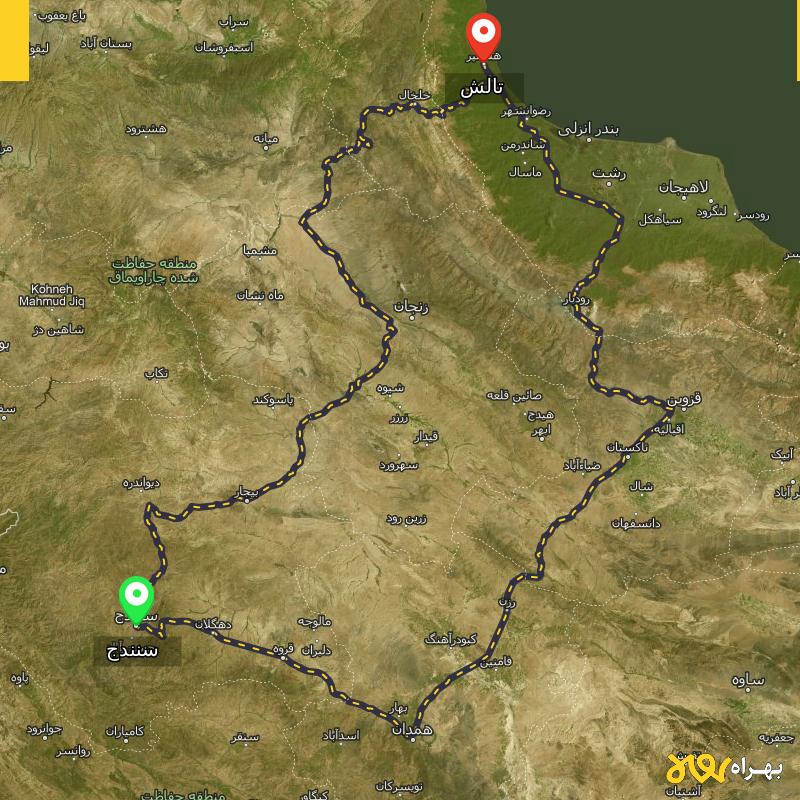 مسافت و فاصله تالش - گیلان تا سنندج از ۲ مسیر - اردیبهشت ۱۴۰۳