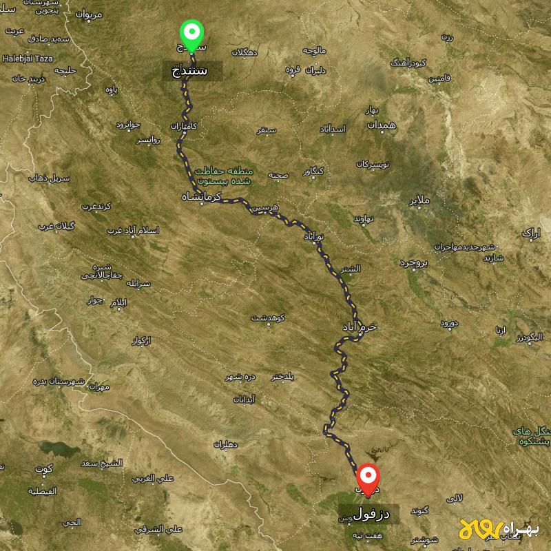 مسافت و فاصله دزفول تا سنندج - اردیبهشت ۱۴۰۳
