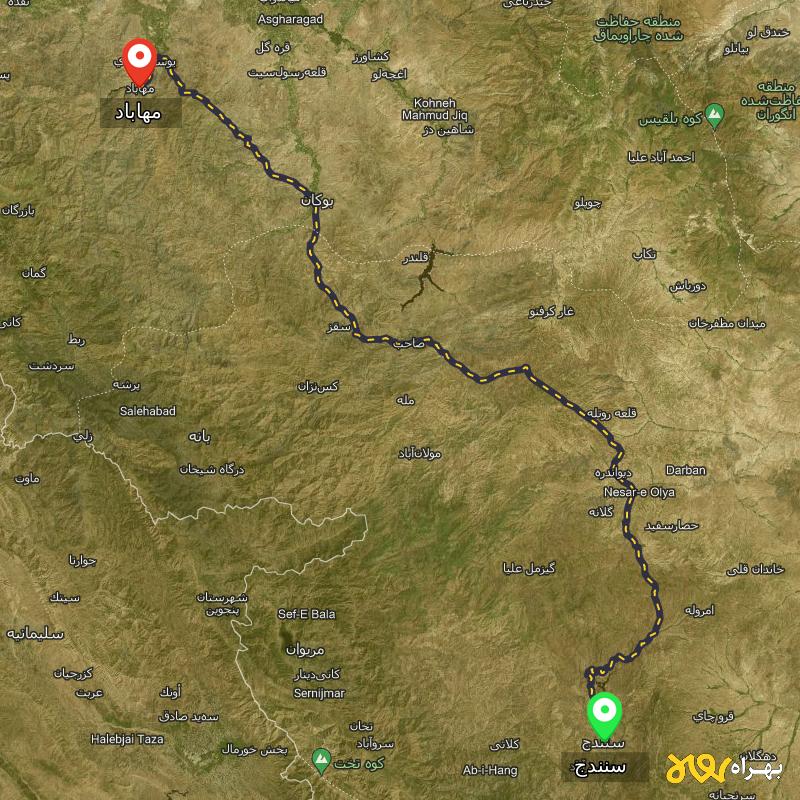 مسافت و فاصله مهاباد - آذربایجان غربی تا سنندج - اردیبهشت ۱۴۰۳