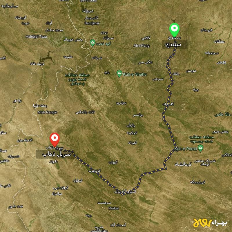 مسافت و فاصله سرپل ذهاب - کرمانشاه تا سنندج - مسیریاب بهراه