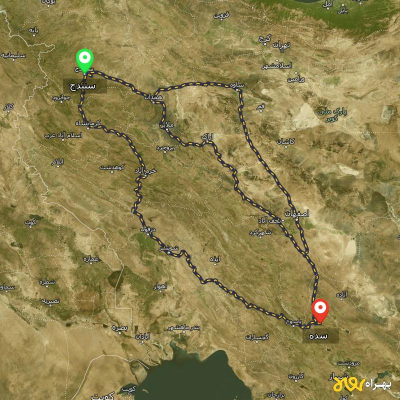 مسافت و فاصله سده - فارس تا سنندج از ۳ مسیر - مرداد ۱۴۰۳