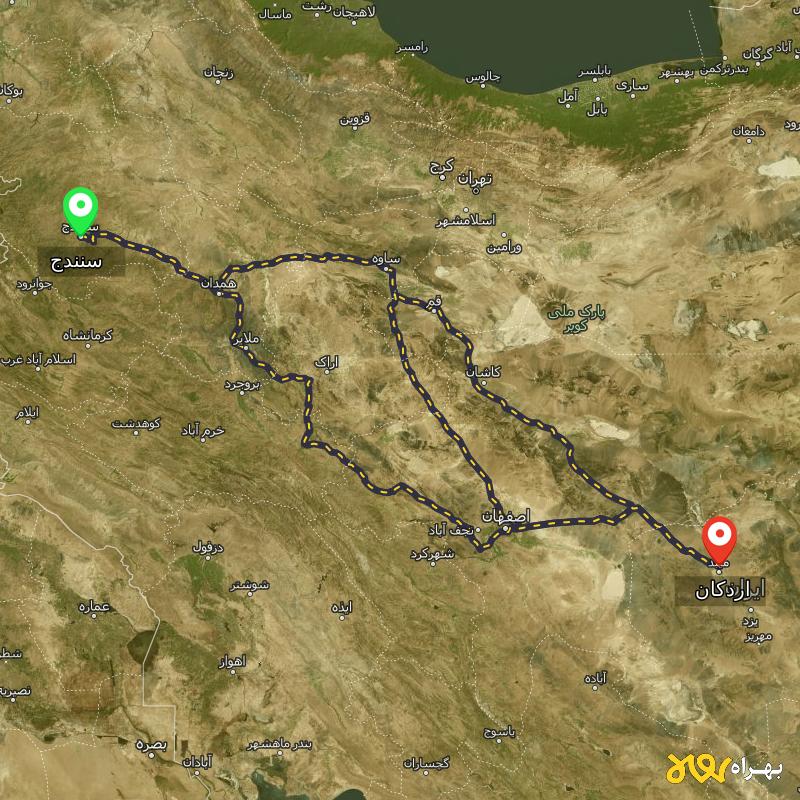 مسافت و فاصله اردکان - یزد تا سنندج از ۳ مسیر - مرداد ۱۴۰۳