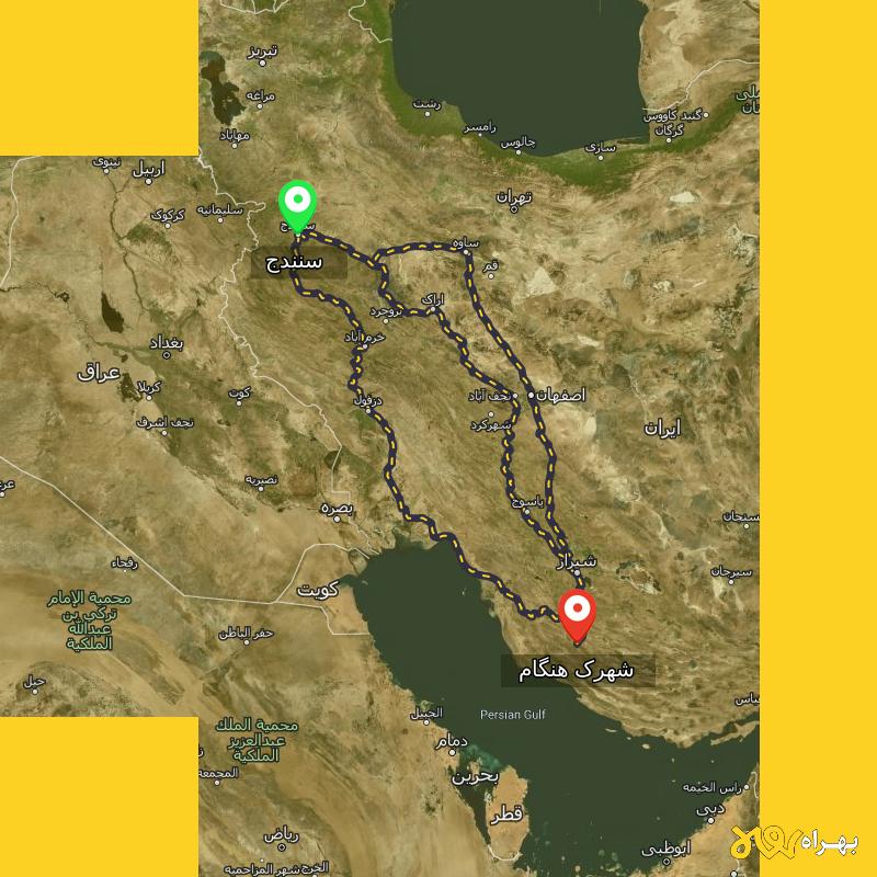 مسافت و فاصله شهرک هنگام - فارس تا سنندج از ۳ مسیر - مرداد ۱۴۰۳