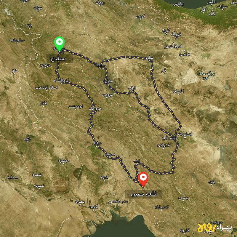 مسافت و فاصله قلعه ممبی - کهگیلویه و بویر احمد تا سنندج از ۳ مسیر - شهریور ۱۴۰۳