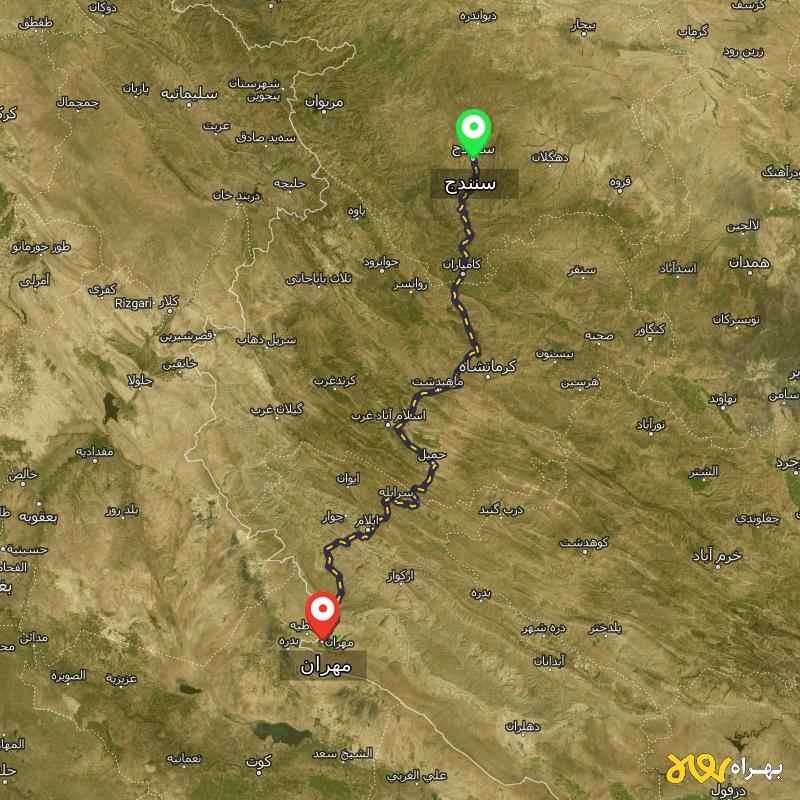 مسافت و فاصله مهران - ایلام تا سنندج - آذر ۱۴۰۳