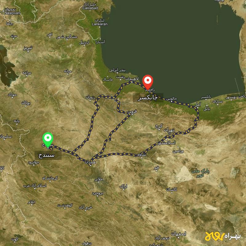 مسافت و فاصله چابکسر - گیلان تا سنندج از ۳ مسیر - آذر ۱۴۰۳