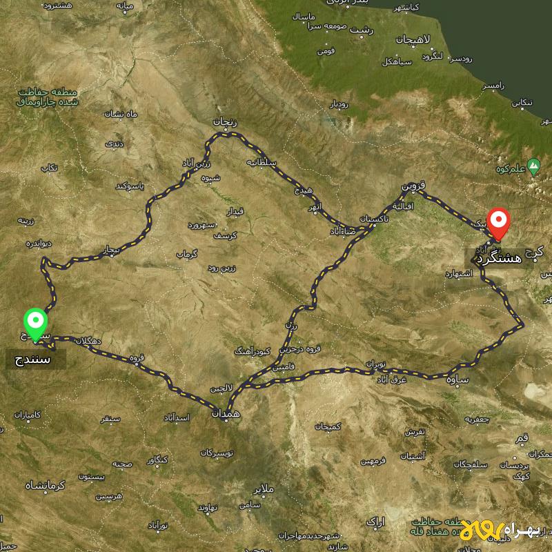 مسافت و فاصله هشتگرد تا سنندج از ۳ مسیر - مرداد ۱۴۰۳
