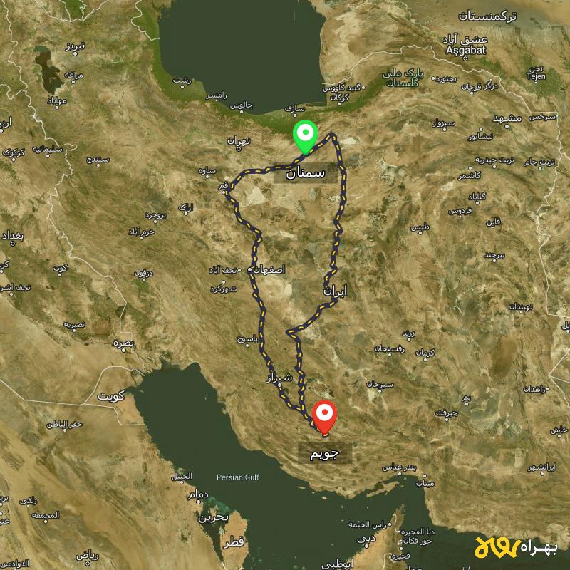 مسافت و فاصله جویم - فارس تا سمنان از ۲ مسیر - مرداد ۱۴۰۳