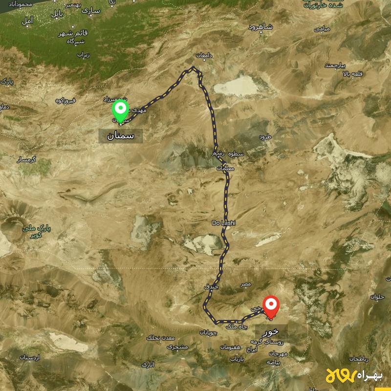 مسافت و فاصله خور - اصفهان تا سمنان - آذر ۱۴۰۳