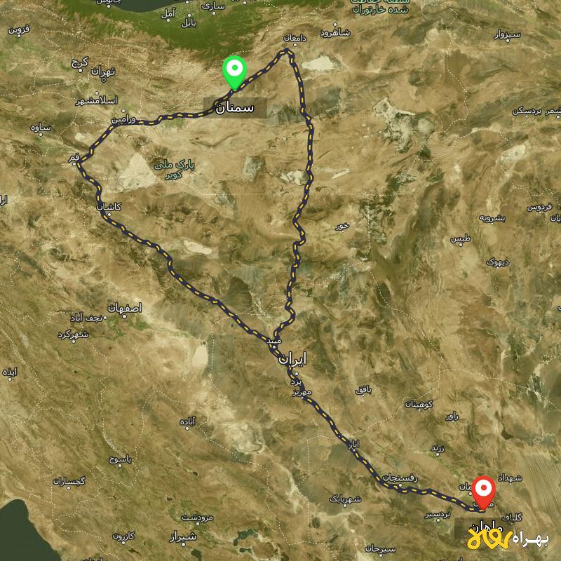 مسافت و فاصله ماهان - کرمان تا سمنان از ۲ مسیر - آذر ۱۴۰۳