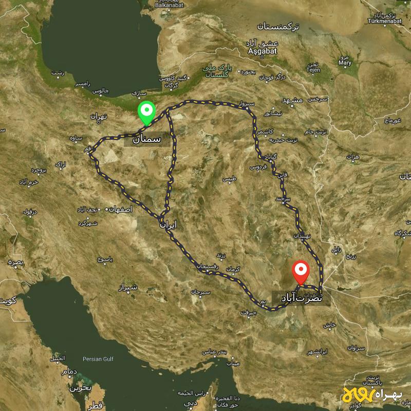مسافت و فاصله نصرت‌آباد - سیستان و بلوچستان تا سمنان از ۳ مسیر - آذر ۱۴۰۳