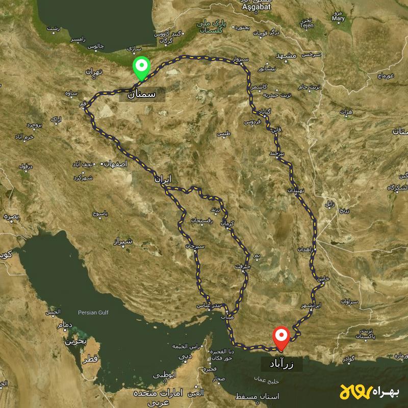مسافت و فاصله زرآباد - سیستان و بلوچستان تا سمنان از ۳ مسیر - بهمن ۱۴۰۳